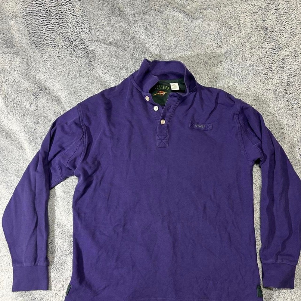 Orvis Vintage Purple Long Sleeve Henley Polo Shirt Size M